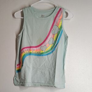Athletic Works Light Blue Tank Top with Rainbow and Heart Design